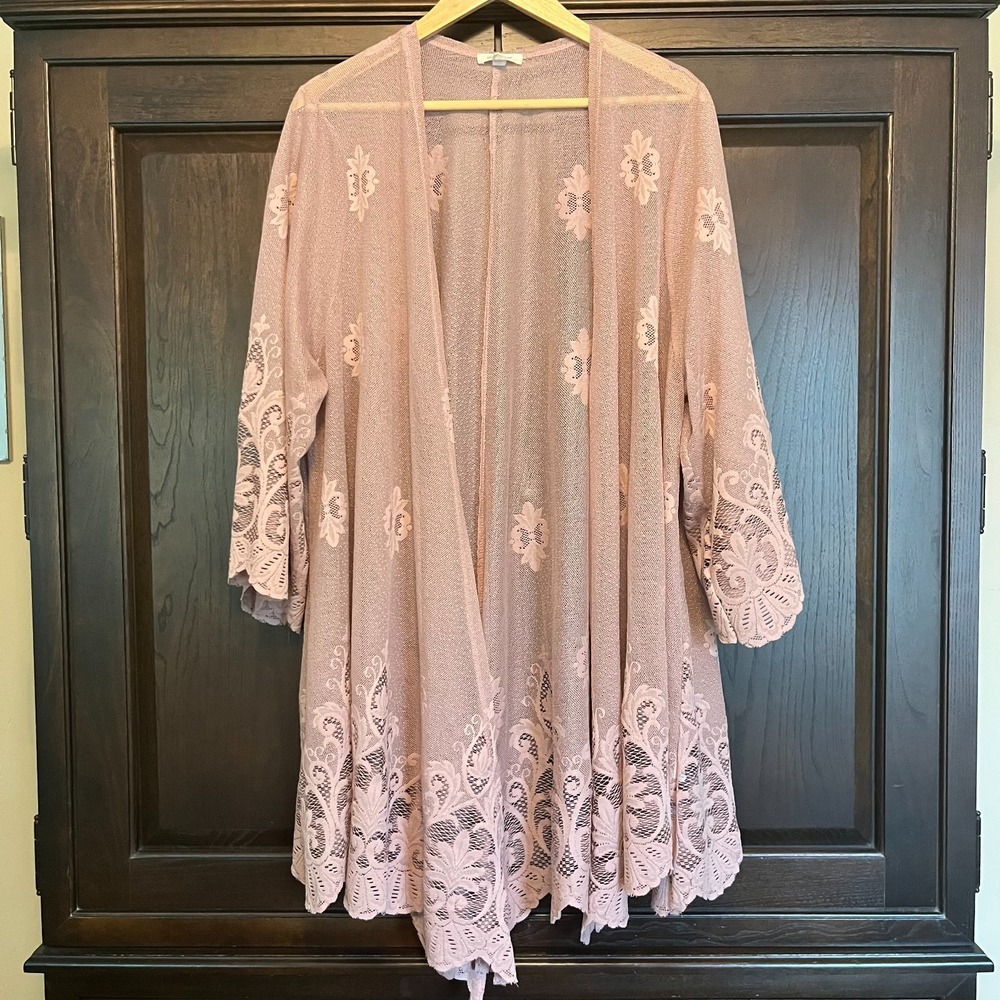 Paper + Tee Pink Mauve Lace Duster Womens Plus Size 3X Feminine Cottage Peasant